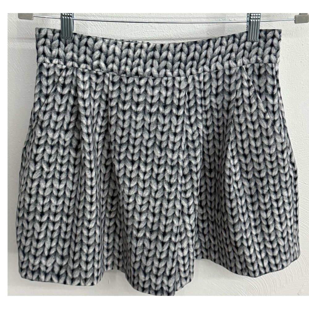Banana Republic Skort 4 Gray Cable Knit Print Pleated High Rise Pockets Back Zip